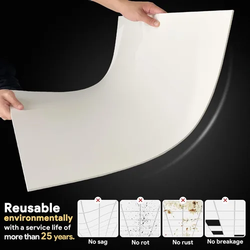 Vista 6 de Azulejo de techo liso blanco de 2 x 2 pies, panel de techo de 24 x 24 pulgadas, impermeable, lavable y resistente al fuego para evitar roturas