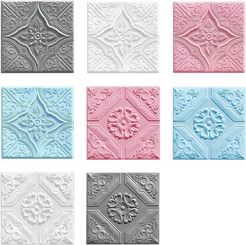Vista 5 de ECYC Ltd 10 paneles de pared de espuma 3D autoadhesivos de 13.78 x 13.78 x 0.12 pulgadas, paneles de pared de flores 3D para despegar y pegar