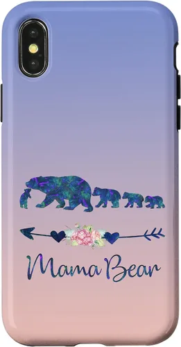 Vista 5 de Teal Blue Purple Floral Mama Bear Four Cubs Blue Pink Case for iPhone 17