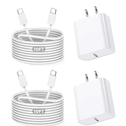 Vista 8 de Cargador de iPhone de carga rápida, paquete de 2 bloques de carga de pared USB C de Apple PD con cable USB-C a Lightning de 3 pies, adaptador tipo C