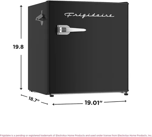 Vista 6 de FRIGIDAIRE Mini refrigerador retro negro de 1.6 pies cúbicos con control de termostato ajustable de ahorro de energía, abrebotellas de montaje
