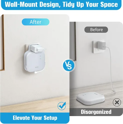 Vista 3 de Soporte de pared para toma de corriente para Blink Sync Module XR, cable corto ahorra espacio y soporte de montaje fácil de mover para sistema