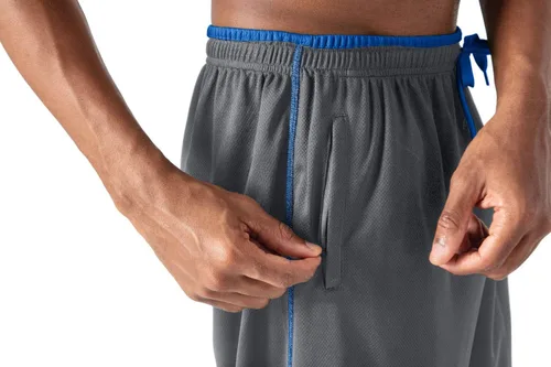 Vista 6 de EKLENTSON Pantalones de malla para hombre con cintura elástica con cordón y parte inferior abierta, Gris/ Azul