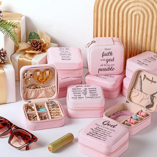 Vista 3 de Ecally Paquete de 10 regalos cristianos para mujeres, joyero cristiano a granel, regalos religiosos a granel, caja de joyería de viaje, caja