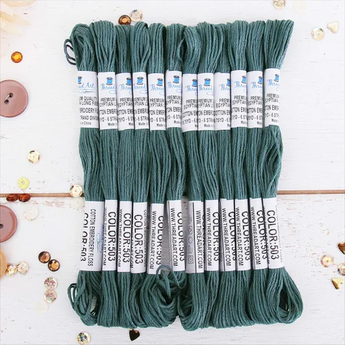 Vista 43 de 12 madejas ThreadArt Premium de hilo de bordar de algodón egipcio de fibra larga Gris antiguo 6 hilos divisibles de 8.75 yardas cada uno