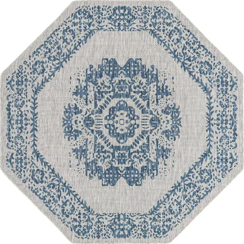 Vista 33 de Unique Loom Alfombra de la colección tradicional para exteriores, desgastada durante el tiempo (octágono de 5 pies y 3 pulgadas, azul/gris)
