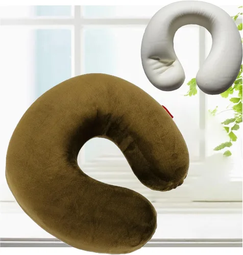 Vista 14 de Bookishbunny Almohada de viaje en forma de U de espuma viscoelástica suave para reposacabezas (borgoña)