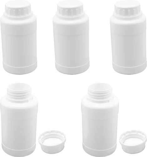 Vista 5 de Othmro 5 botellas de plástico de 8.45 onzas líquidas, botella cilíndrica de reactivo químico de laboratorio, botella de polietileno de reactivo