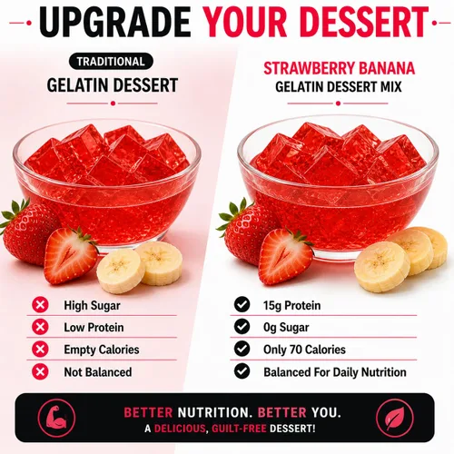 Vista 5 de PROTIFIT - Gelatina de plátano y fresa alta en proteínas, 0.53 oz de proteína baja en calorías, baja en carbohidratos, sin grasa, sin azúcar