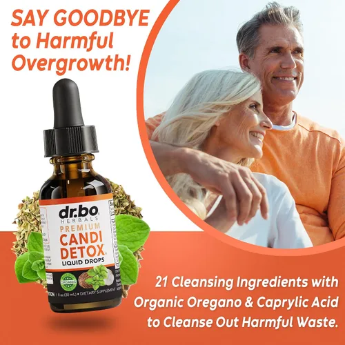 Vista 3 de Candida Cleanse Detox para mujeres y hombres – Gotas de aceite de orégano orgánico, ácido caprílico negro nogal ajenjo Candi suplemento suplemento