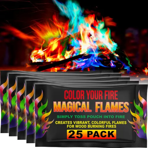 Vista 16 de Paquetes de Color de Fuego Magical Flames (Paquete de 5), Fuego Multicolor Vibrante para Hogarejos, Fogatas, Hogueras y Chimeneas - Accesorios