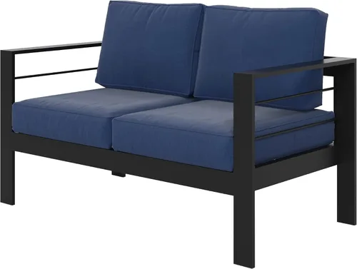 Vista 22 de Solaste Sofá de aluminio para patio con mesa auxiliar, juego de 3 muebles de patio con cojines, sofá de exterior para todo tipo de clima