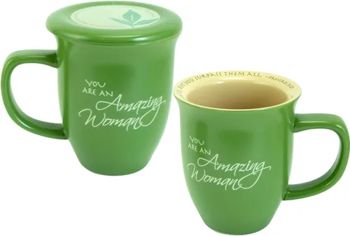Vista 4 de Abbey Gift Taza y Posavasos de Cerámica Beautiful Spirit, 4 por 4.38" Marrón