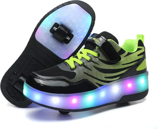 Vista 13 de Wooowyet - Tenis con ruedas y luces LED para niños y niñas, con ruedas, USB recargable, cierre de gancho y bucle