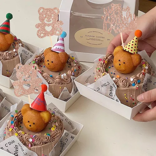 Vista 4 de Rsstarxi Paquete de 24 Adornos para Cupcakes We Can Bearly Wait con Purpurina de Oso para Baby Shower, Palillos Decorativos para Cupcakes