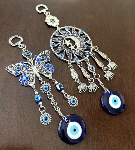 Vista 3 de Betterdecor Adorno colgante de ojo turco azul malvado, mariposa y luna de sol