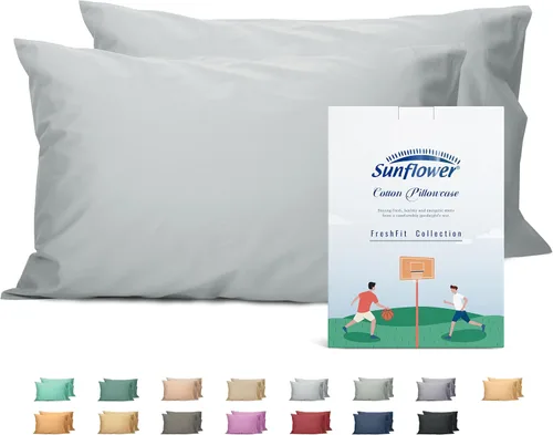 Vista 45 de Sunflower Juego de 2 fundas de almohada tamaño Queen, 100% algodón, 2 fundas de almohada Queen de 20 x 30 pulgadas, color ceniza, suaves
