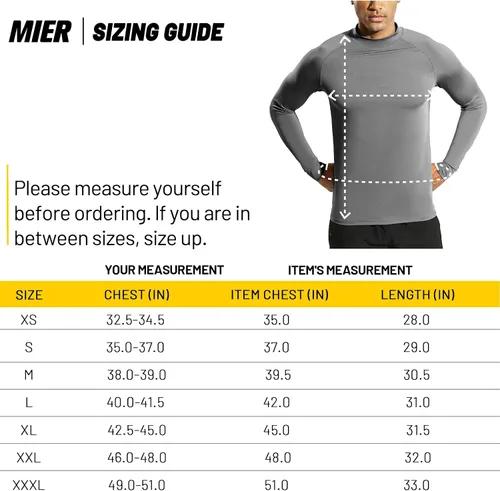 Vista 7 de MIER Camiseta de manga larga con cuello alto falso para hombre, ligera, de compresión, para correr, atletismo, entrenamiento, camiseta de rendimiento