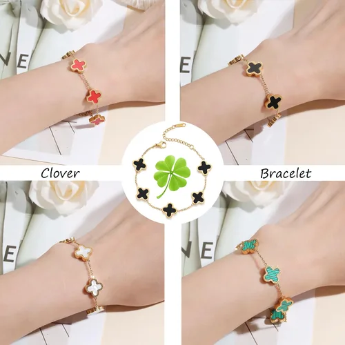 Vista 6 de TICVRSS 18K Gold Plated Lucky Bracelet for Women WhiteBlackRed Bracelets Cute Bracelets Jewelry Gifts for Women Girls