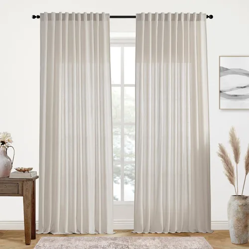 Vista 86 de XTMYI - Cortinas transparentes de 54 pulgadas de largo, juego de 2 paneles para baño, cortinas cortas de lino y algodón con semi privacidad