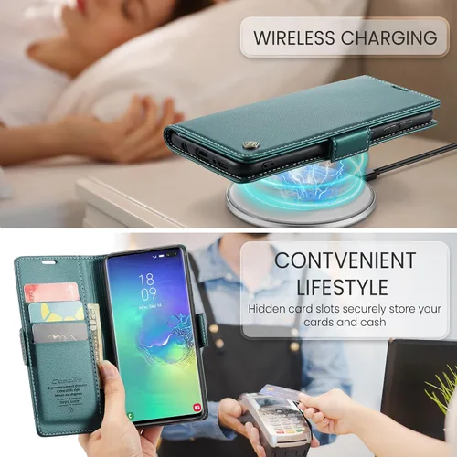 Vista 4 de Funda tipo cartera para Samsung Galaxy S10+ Plus, con soporte magnético, funda protectora de cuero con ranuras para identificación y tarjetas