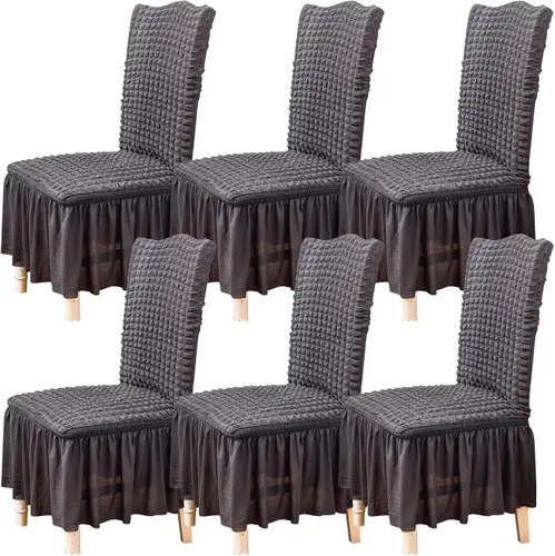 Vista 23 de Qubjus Juego de 2 fundas elásticas para sillas de comedor con falda, extraíbles y lavables, para sillas de cocina, juego de fundas protectoras