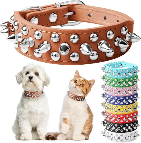 Vista 21 de Collar de perro y gato negro con púas pequeñas para perros pequeños y medianos machos – Collar ajustable con tachuelas – Collar de cuero punk