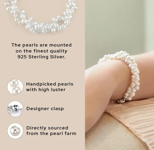 Vista 5 de THE PEARL SOURCE - Pulsera de perlas blancas de agua dulce de 532-1364pulgada (4-5 mm) con forma de arroz para mujer, pulsera de auténticas perlas