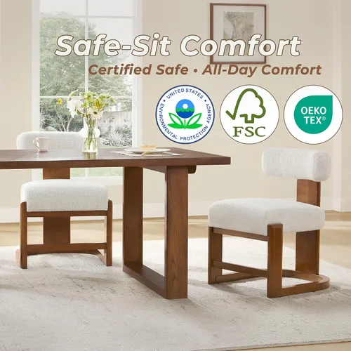 Vista 4 de CHITA Juego de 2 sillas de comedor tapizadas con certificación FSC, modernas sillas de cocina y comedor de mediados de siglo, tela en perla