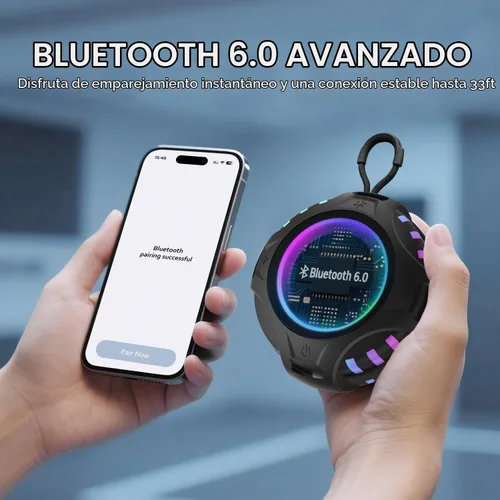 Vista 6 de Altavoz Bluetooth portátil inalámbrico Oudoor con IPX6 impermeable y luz Negro