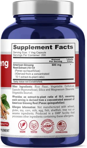Vista 2 de NusaPure American Ginseng 5000 mg - 200 cápsulas vegetales (vegetariano, sin OMG y sin gluten)