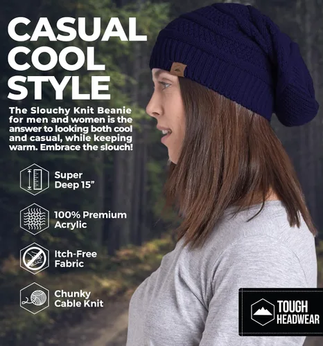 Vista 20 de Slouchy Cable tejido Gorro de lana por Tough Headwear – Gorro de lana de gran tamaño Sombreros Gorros Graves Sombreros Para Hombres y Mujeres