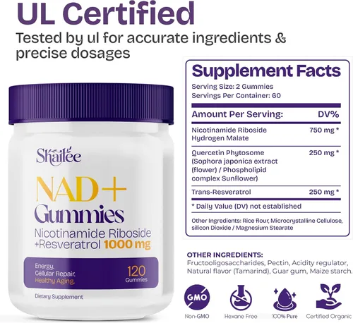 Vista 2 de Suplementos NAD para mujeres con resveratrol, 1000 mg de ribósido liposomal de nicotinamida con quercetina, suplemento alternativo de NMN apoya