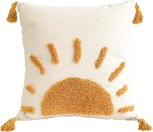 Vista 4 de Zealax Funda de almohada decorativa bohemia de 18 x 18 pulgadas para sofá, sala de estar al aire libre, fundas de almohada copetudas con borlas