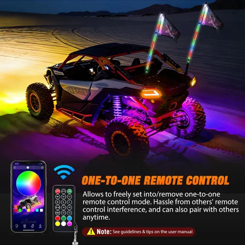Vista 5 de Nilight 2 luces LED RGB de 3 pies con base de resorte y 4 luces de rock, control remoto de aplicación con patrones de persecución de bricolaje