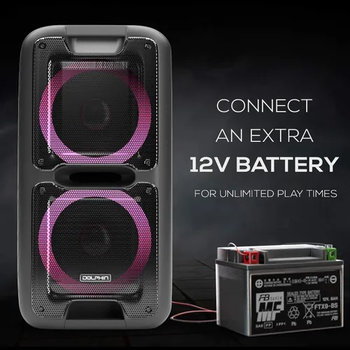 Vista 4 de Dolphin - Altavoz Bluetooth portátil con sonido activado, TWS, potentes X-Bass, woofers duales de 10 pulgadas, batería de larga duración
