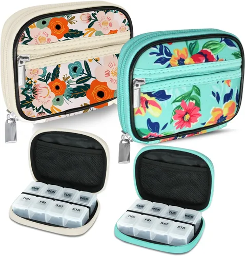 Vista 9 de Serfeymi Pastillero semanal para viaje, pastillero para bolso con pastillero extraíble de 7 días, organizador de medicamentos de viaje, contenedor