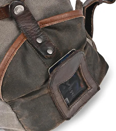 Vista 8 de Mochila de lona Tapa Mochila grande de lona con detalles de cuero genuino Mochila retro para portátil, Gris, Mochila de senderismo