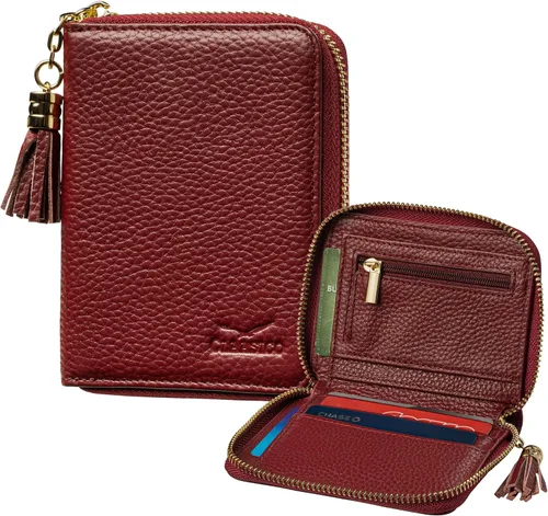 Vista 12 de Claasico Cartera Bifold para mujer con bloqueo RFID Cartera de piel auténtica con cremallera y bolsillo para monedas para mujer Elegante soporte