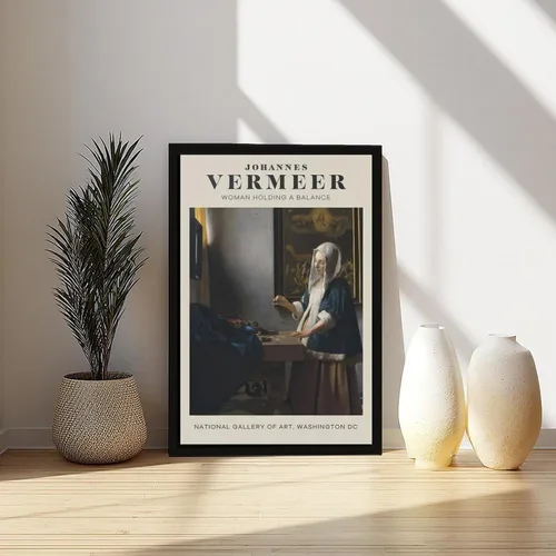 Vista 6 de SHIZL Johannnes Vermeer Woman Holding A Balance Mid Canvas Poster Wall Art Decor Print Picture Paintings for Living Room Bedroom Decoration Black