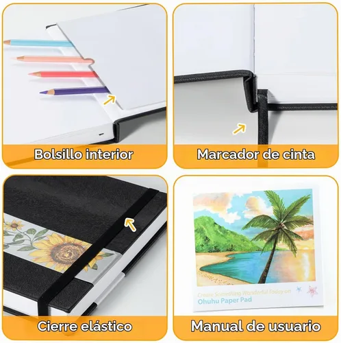 Vista 10 de Ohuhu Cuaderno de dibujo de 6.3 x 6.3 pulgadas para dibujar y dibujar