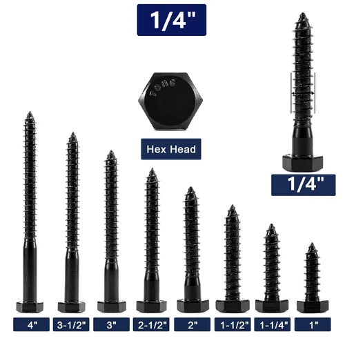 Vista 3 de Tornillos de rezago de cabeza hexagonal de 1/4" x 2", 20 piezas, acero inoxidable 304 18-8, rosca parcial, tornillos para madera de cabeza