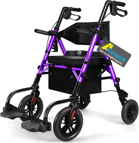 Vista 11 de Andador Rollator plegable para personas mayores con asiento, 2 en 1 ligero, silla de ruedas con ruedas para adultos, silla de transporte con frenos
