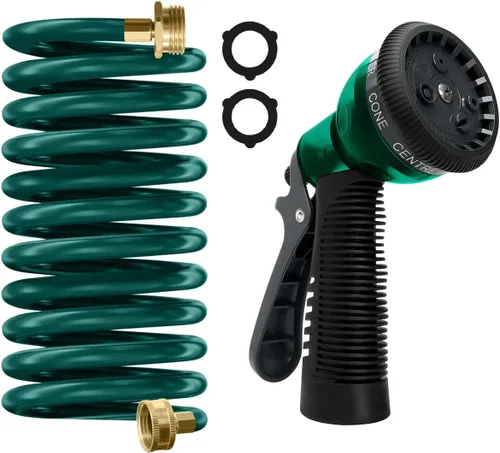Vista 15 de Manguera de jardín de bobina de EVA de 25 pies con conector de latón de 3/4 pulgadas, manguera de agua en espiral, ligera y sin torceduras, incluye