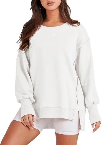 Vista 20 de ANRABESS Sudaderas de gran tamaño para mujer, con cuello redondo, manga larga, casuales y holgadas, con aberturas, ropa de otoño 2025