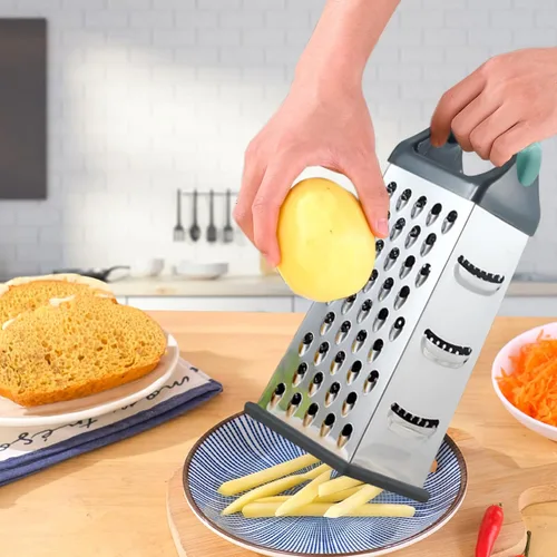 Vista 6 de Rallador de caja para cocina de 4 caras - Ralladores de queso de mano, trituradora de acero inoxidable para alimentos, verduras, zanahoria, patata