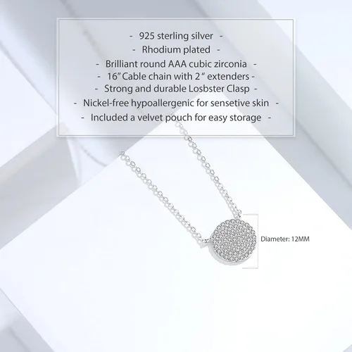 Vista 4 de 925 Sterling Silver Cubic Zirconia Pave Disc Round Pendant Necklace 18 inch