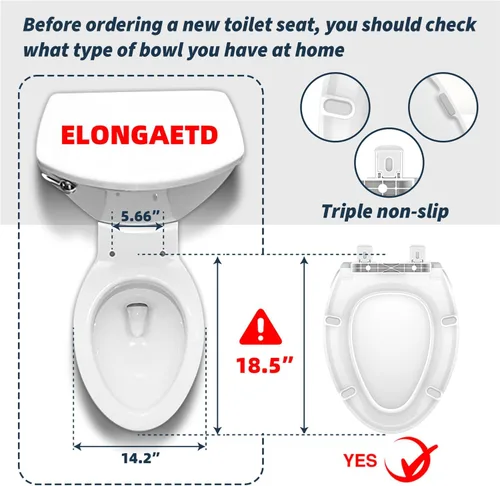 Vista 11 de Asiento de inodoro alargado elevado para personas mayores, Cierre Lento, Asiento de inodoro elevado, Resistencia Pesada, Nunca se afloja, Asiento