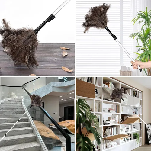 Vista 5 de Plumero extensible de avestruz de 26 a 49 pulgadas, plumero de limpieza natural con poste de extensión de aluminio reutilizable para techos altos