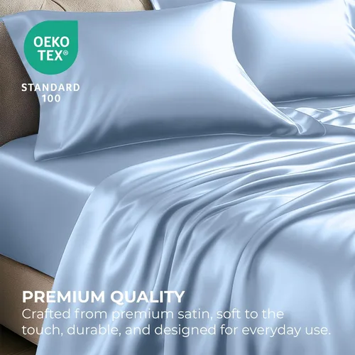 Vista 5 de Pure Bedding Sábanas de satén de lujo para cama individual de hotel, juego de sábanas de microfibra extra suave de 1800, resistente a las arrugas, a